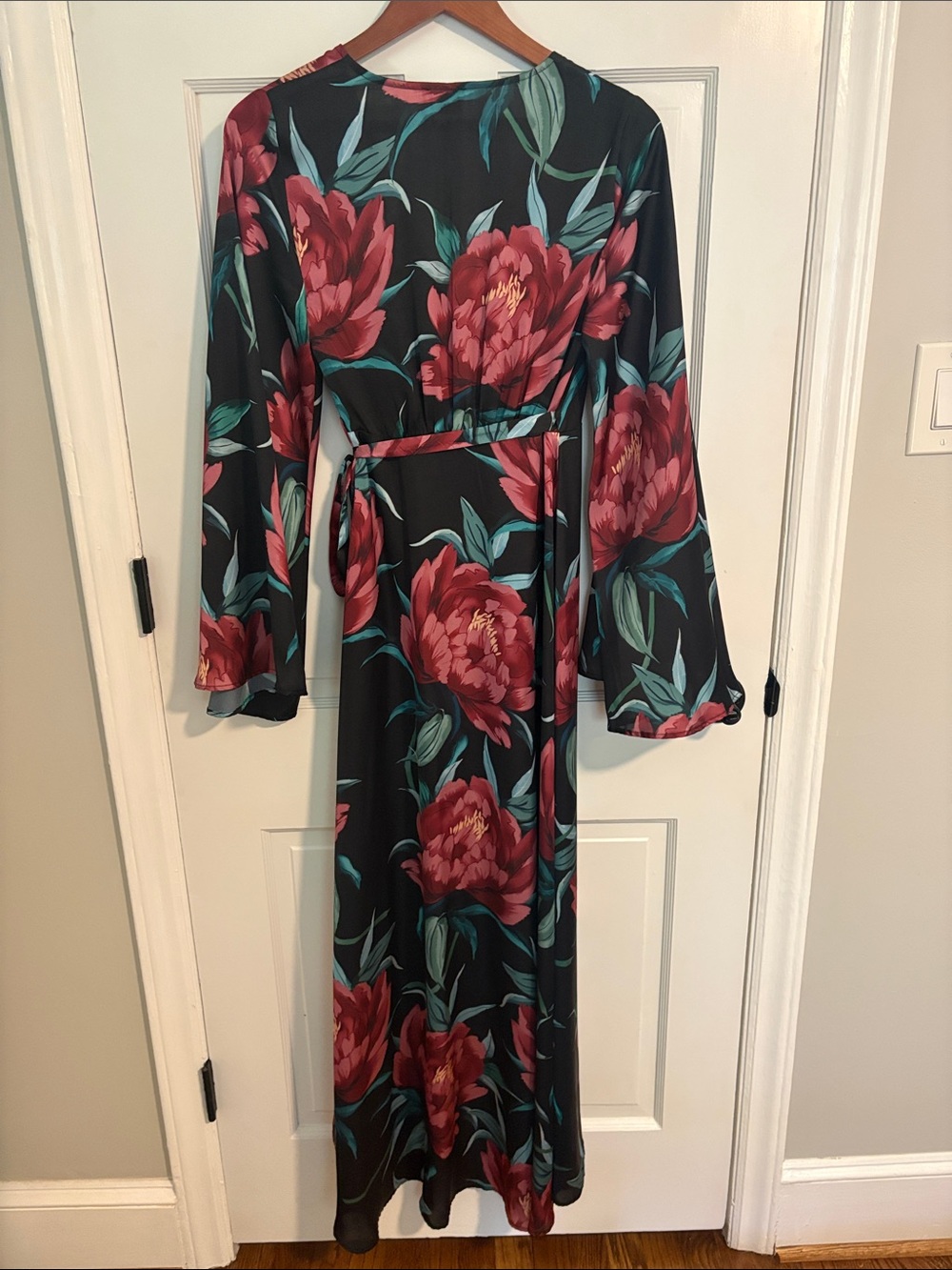 Show Me Your MuMu Black Maxi Wrap Dress with Burgundy Floral - Picture 7 of 14
